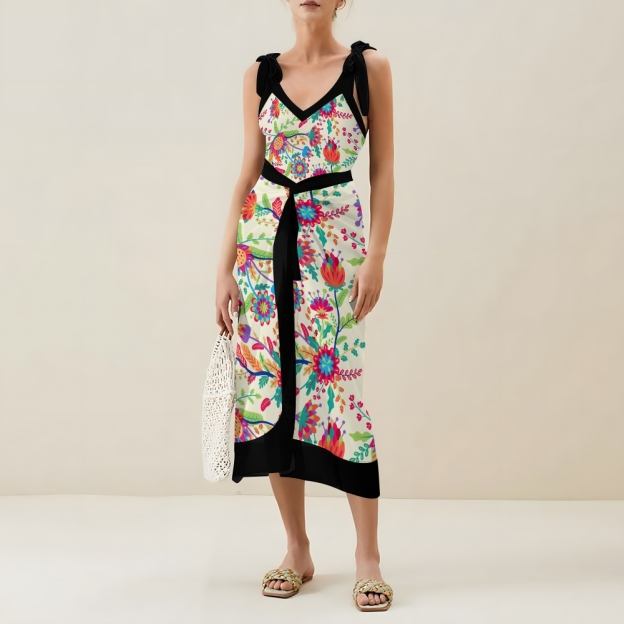 Women's Floral One Piece Swimsuit Set Black Waistband