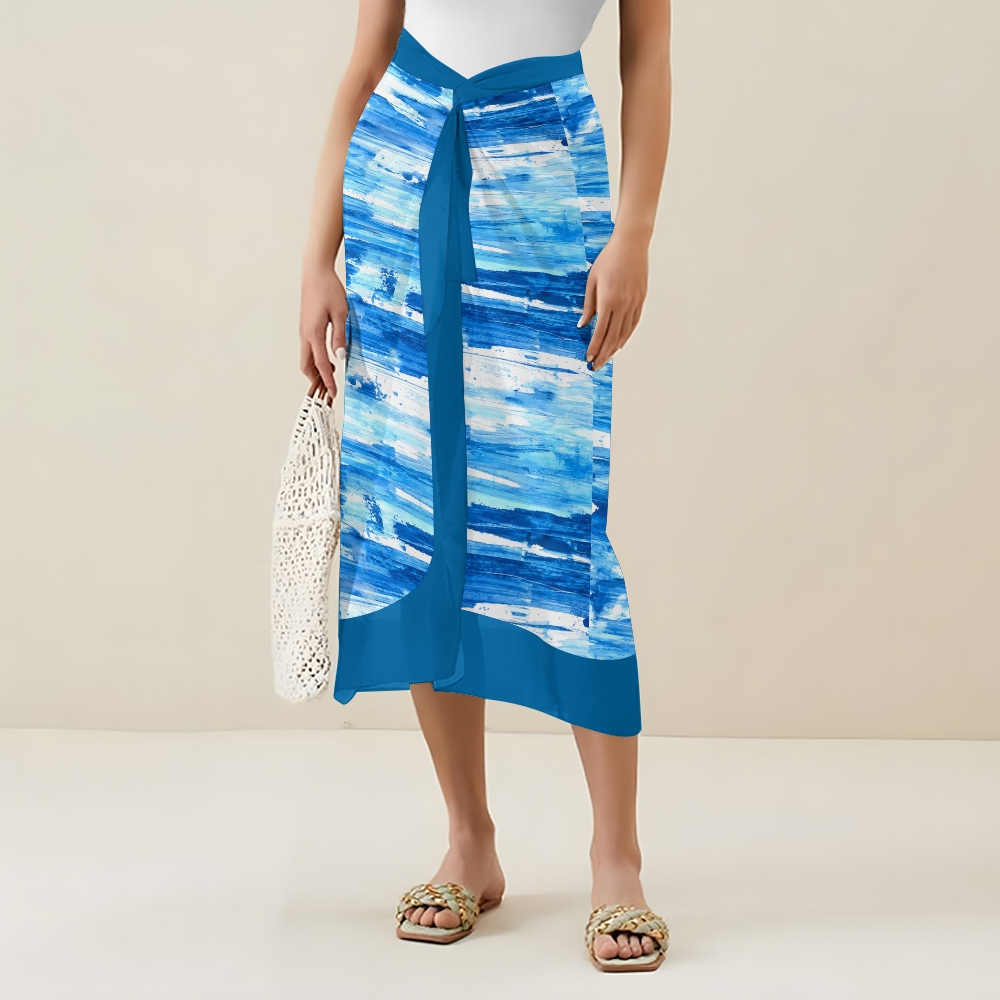 Women's Modern Resort Swimwear Set Abstract Print with Blue Tie Accents