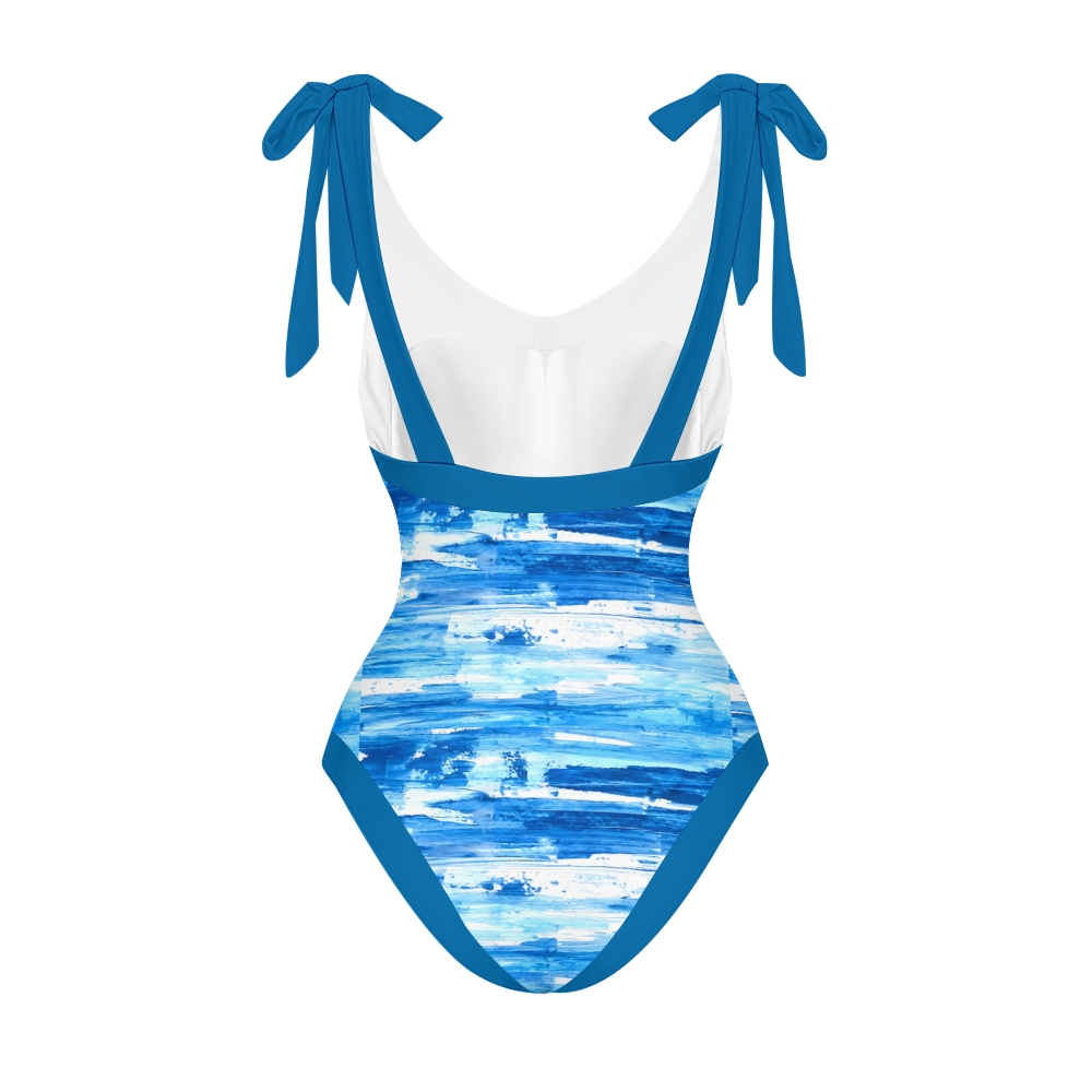 Women's Modern Resort Swimwear Set Abstract Print with Blue Tie Accents