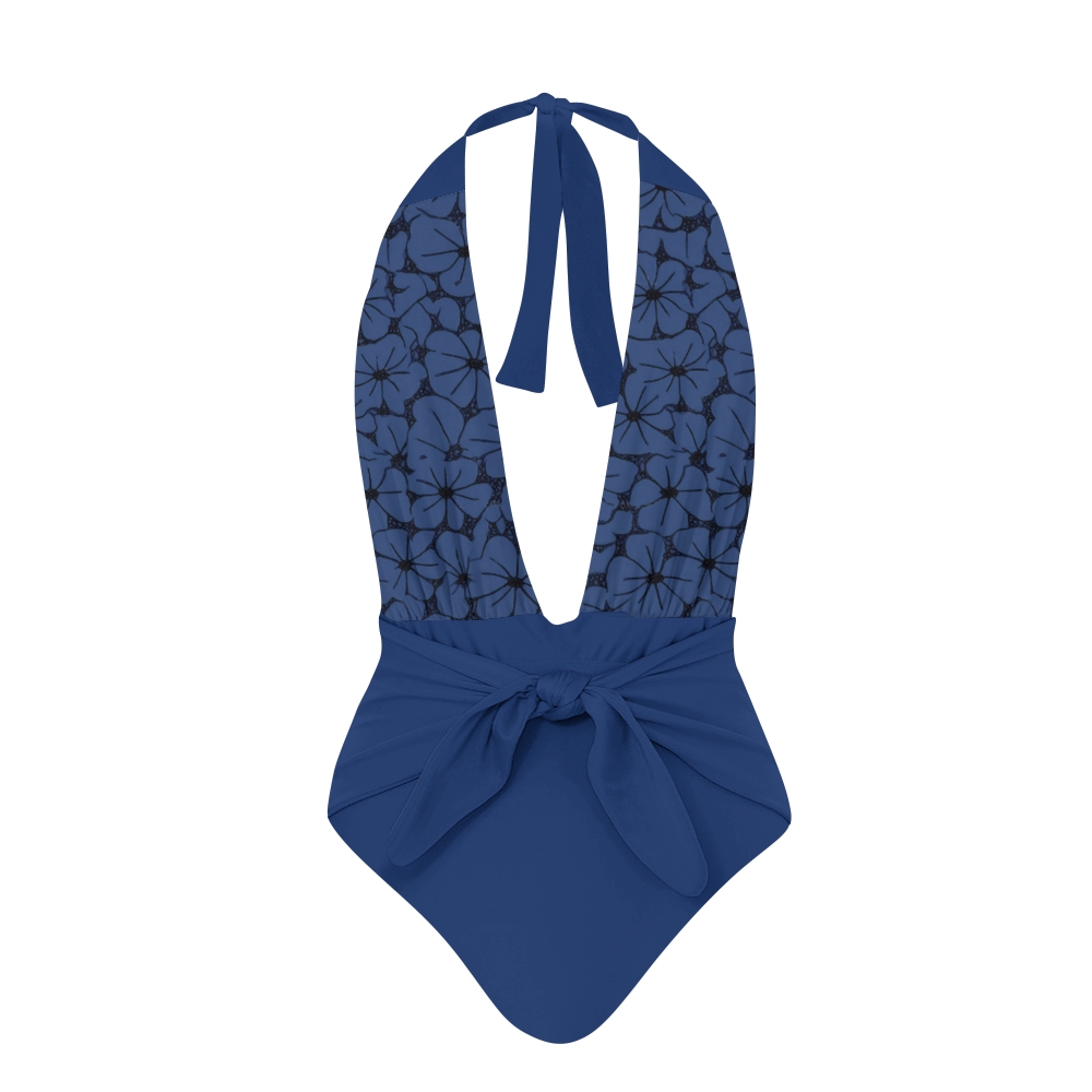 Women's Floral Halter One-Piece Swimsuit with Matching Sarong Skirt