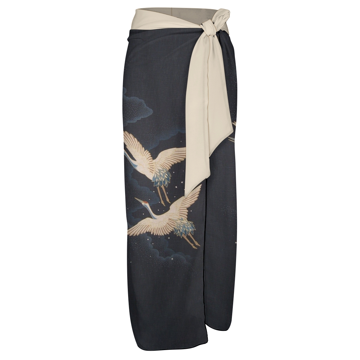 Women's Crane Print One-Piece Swimsuit with Matching Sarong Skirt