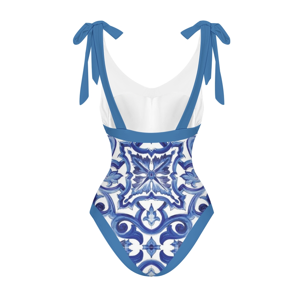 Women's Baroque Print One Piece Swimsuit with Matching Sarong Skirt