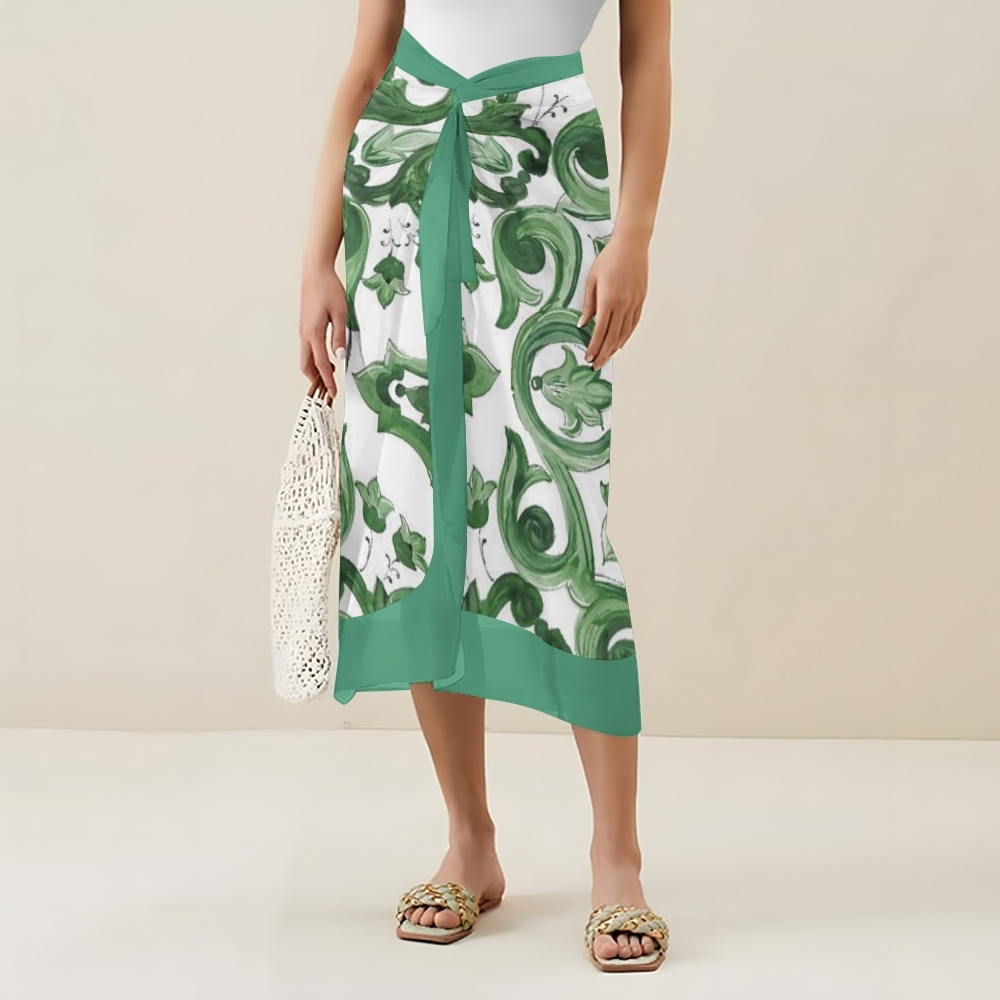 Women's Baroque Print One Piece Swimsuit with Matching Sarong Skirt