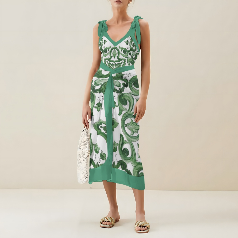 Women's Baroque Print One Piece Swimsuit with Matching Sarong Skirt