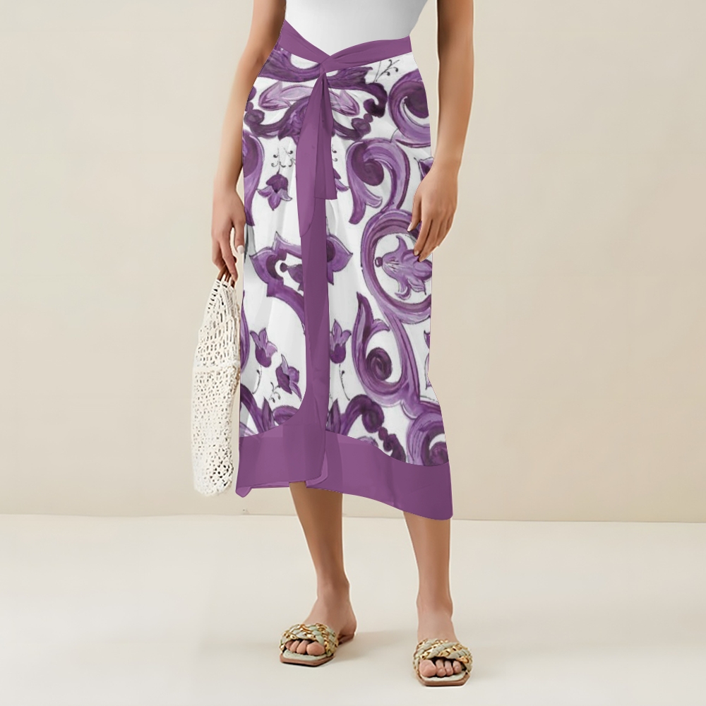 Women's Baroque Print One Piece Swimsuit with Matching Sarong Skirt