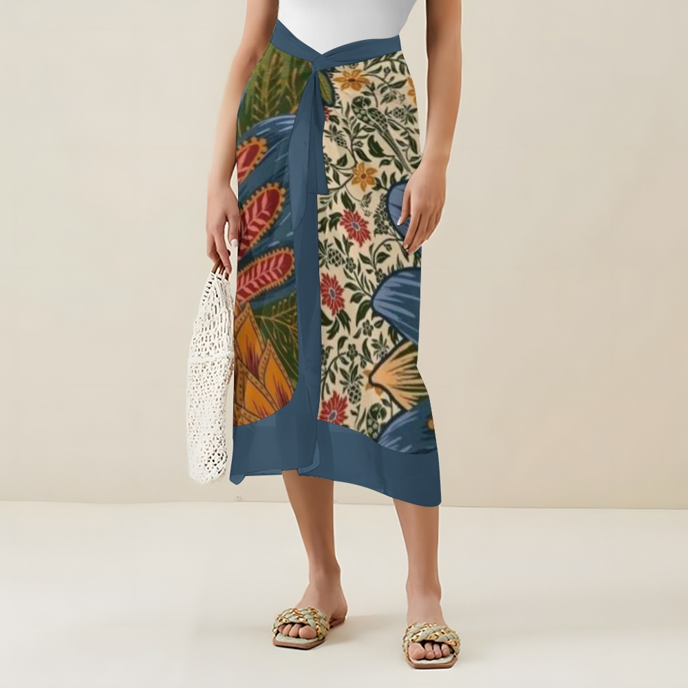 Women's Floral Print One Piece Swimsuit with Matching Sarong Skirt