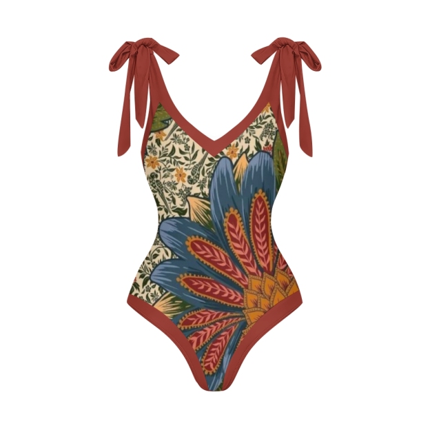Women's Floral Print One Piece Swimsuit with Matching Sarong Skirt