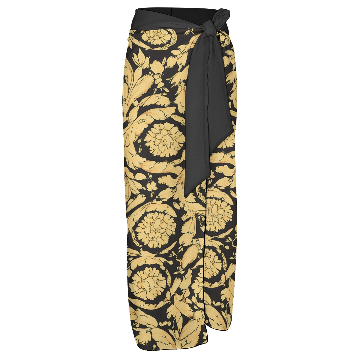 Women's Gold Floral Baroque Print One Piece Swimsuit with Matching Sarong Skirt