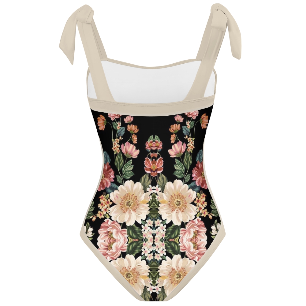 Women's Floral Print Black One-Piece Swimsuit