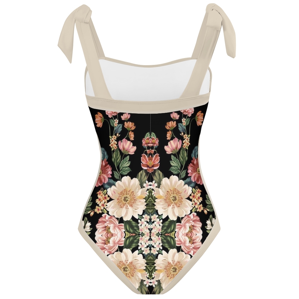 Women's Floral Print Black One-Piece Swimsuit