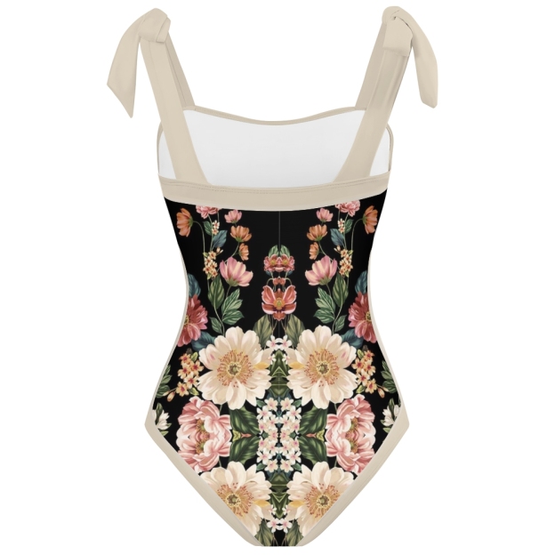 Women's Floral Print Black One-Piece Swimsuit