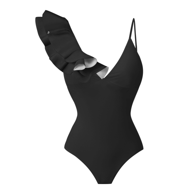 One Shoulder Ruffle Deep V Neck Multi Color Options One Piece Swimsuit