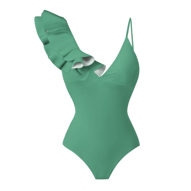 One Shoulder Ruffle Deep V Neck Multi Color Options One Piece Swimsuit