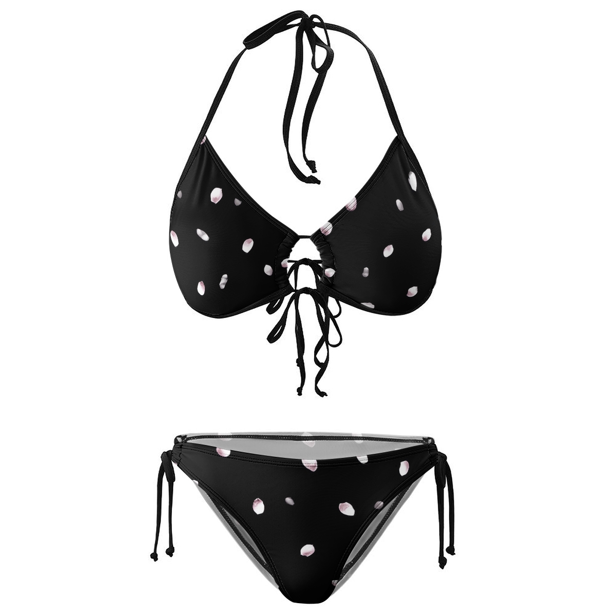 Sexy Black and White Polka Dot Bikini for Women Halter Top with Tie Side Bottom