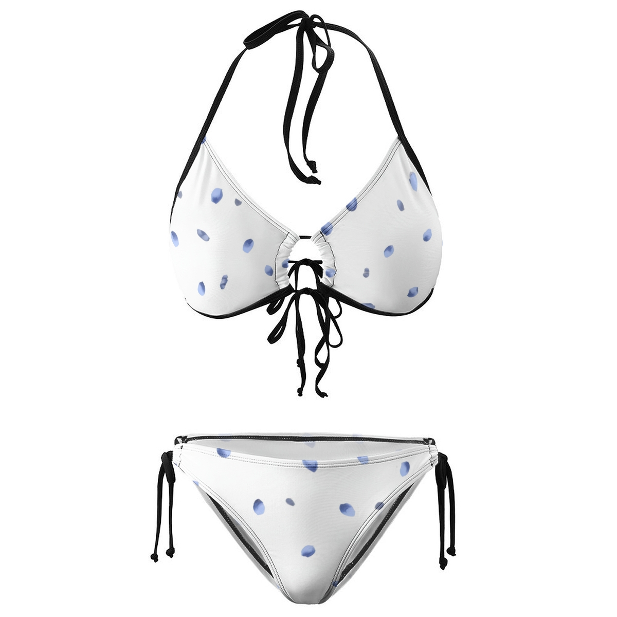 Sexy Black and White Polka Dot Bikini for Women Halter Top with Tie Side Bottom
