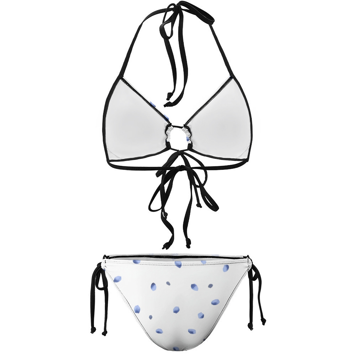 Sexy Black and White Polka Dot Bikini for Women Halter Top with Tie Side Bottom