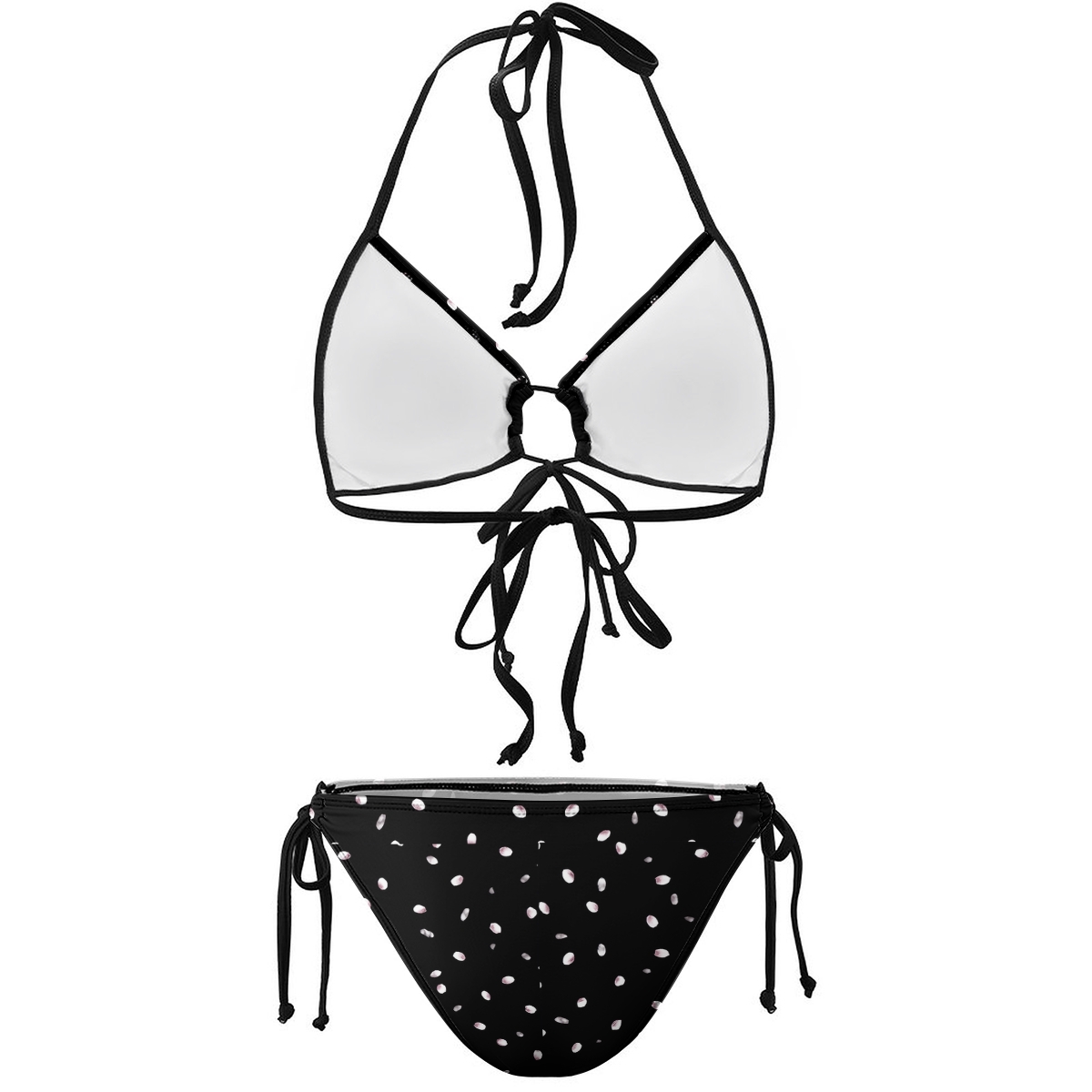 Sexy Black and White Polka Dot Bikini for Women Halter Top with Tie Side Bottom