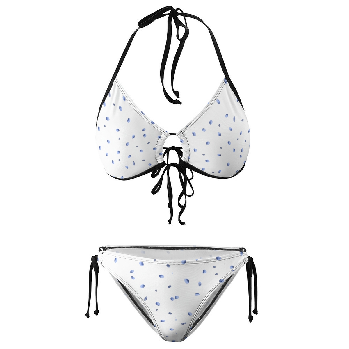 Sexy Black and White Polka Dot Bikini for Women Halter Top with Tie Side Bottom