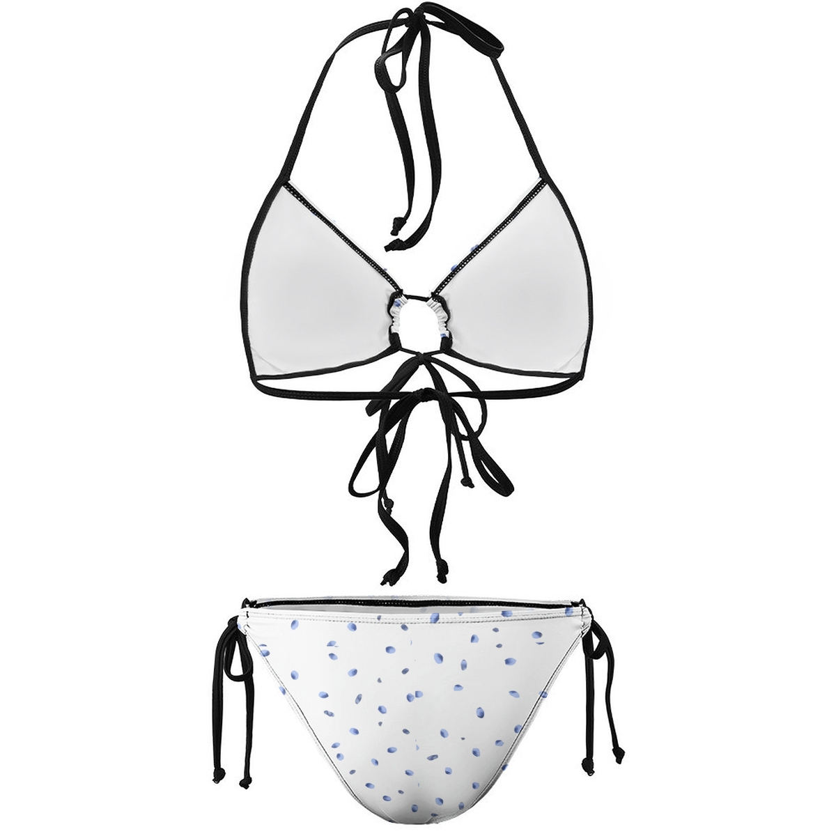 Sexy Black and White Polka Dot Bikini for Women Halter Top with Tie Side Bottom