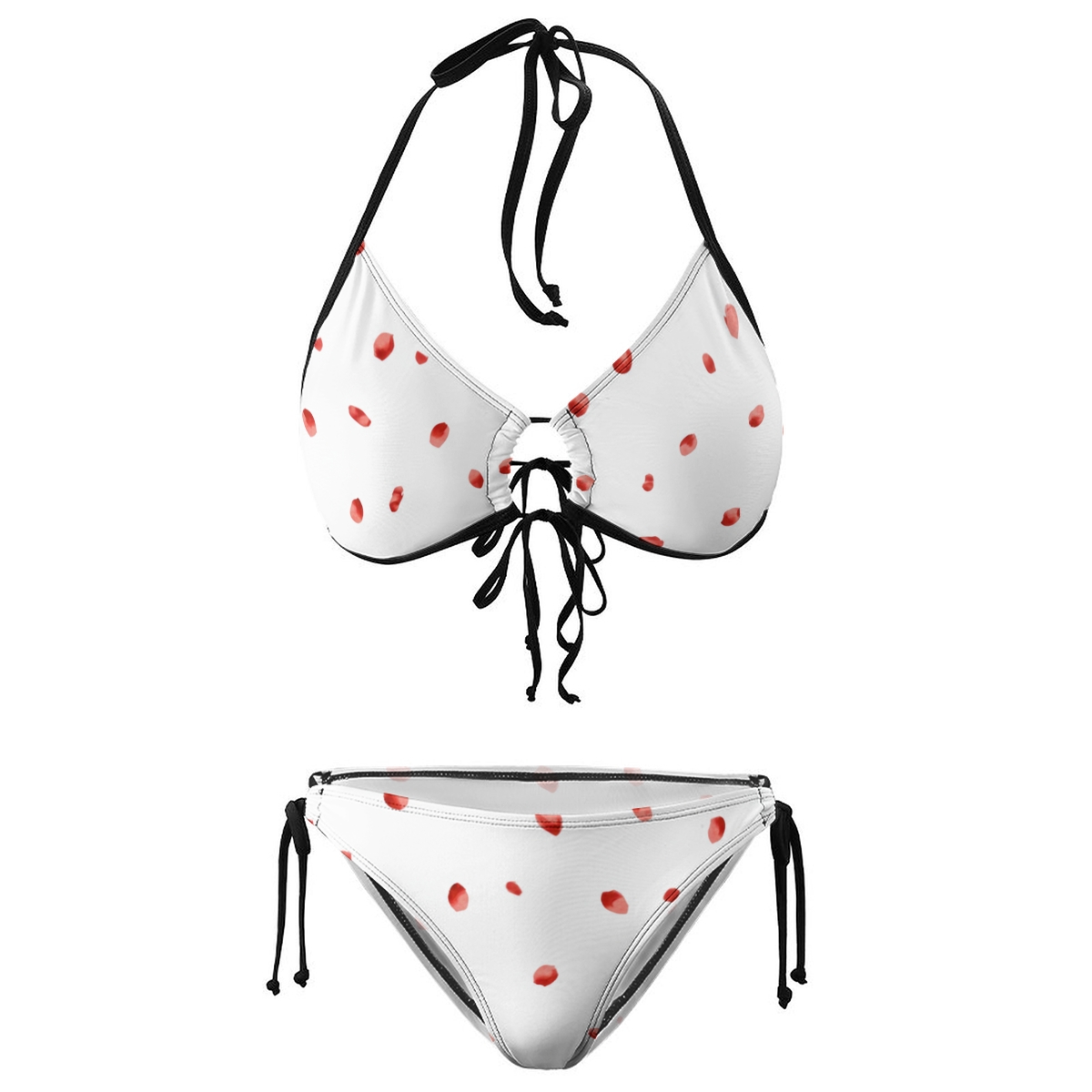 Sexy Black and White Polka Dot Bikini for Women Halter Top with Tie Side Bottom