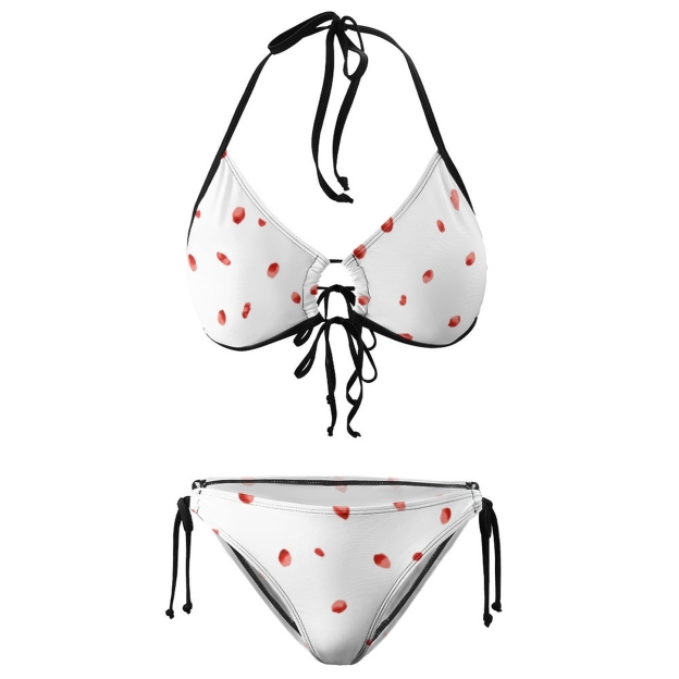 Sexy Black and White Polka Dot Bikini for Women Halter Top with Tie Side Bottom