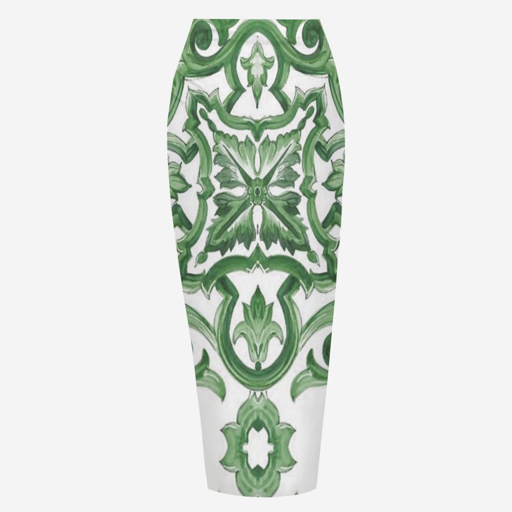 Elegant Baroque Pattern Bikini Set with Front Tie Top and Coordinated Sarong Skirt