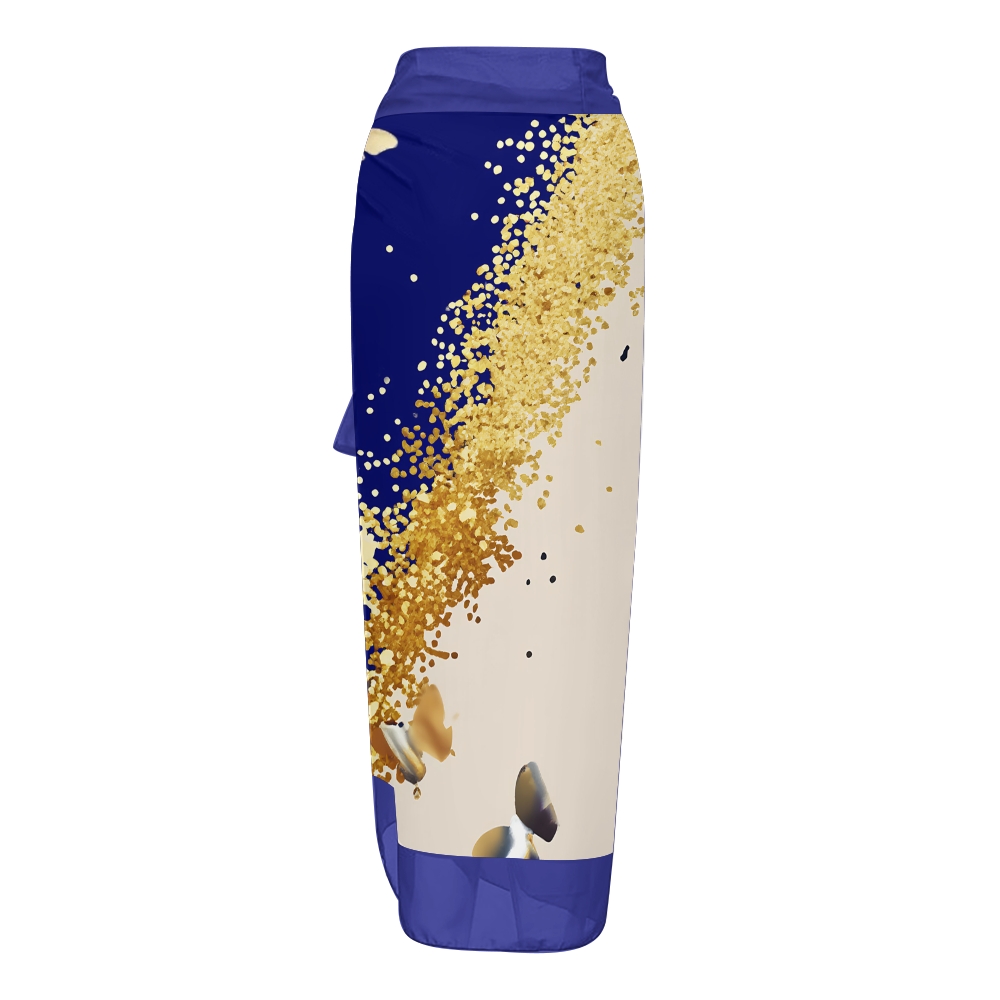 Elegant Gradient Gold Butterfly One Piece Swimsuit Set Sarong Skirt