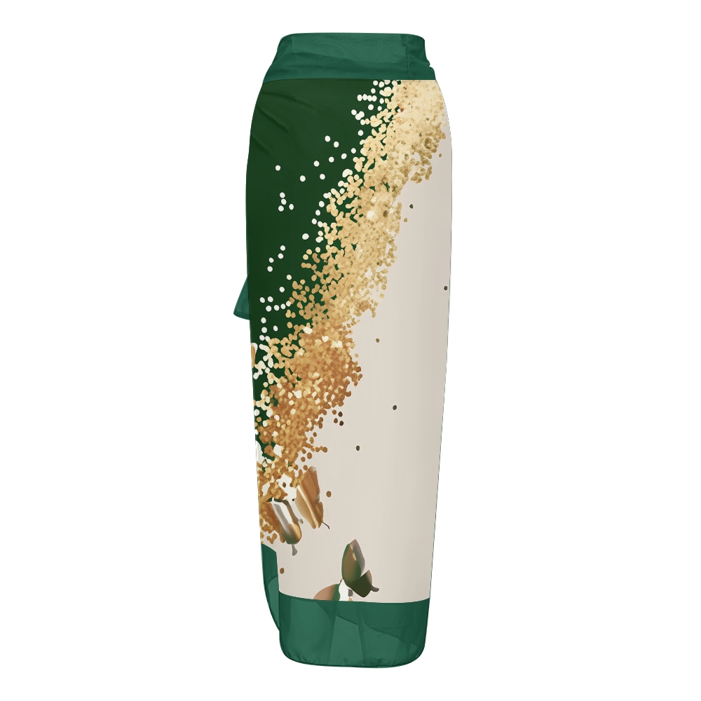 Elegant Gradient Gold Butterfly One Piece Swimsuit Set Sarong Skirt