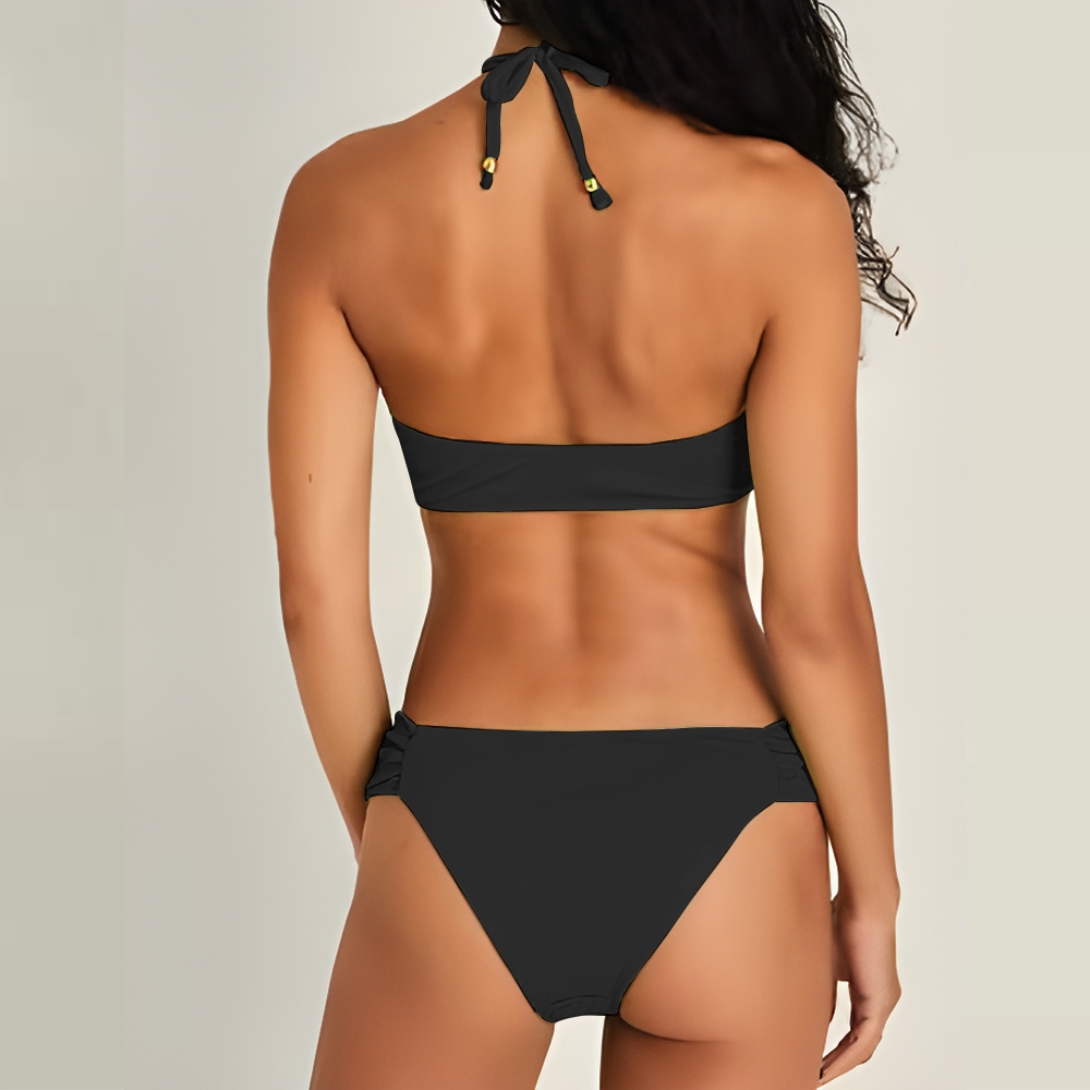 Black Sexy Halter Keyhole Cutout Two-Piece Bikini Set