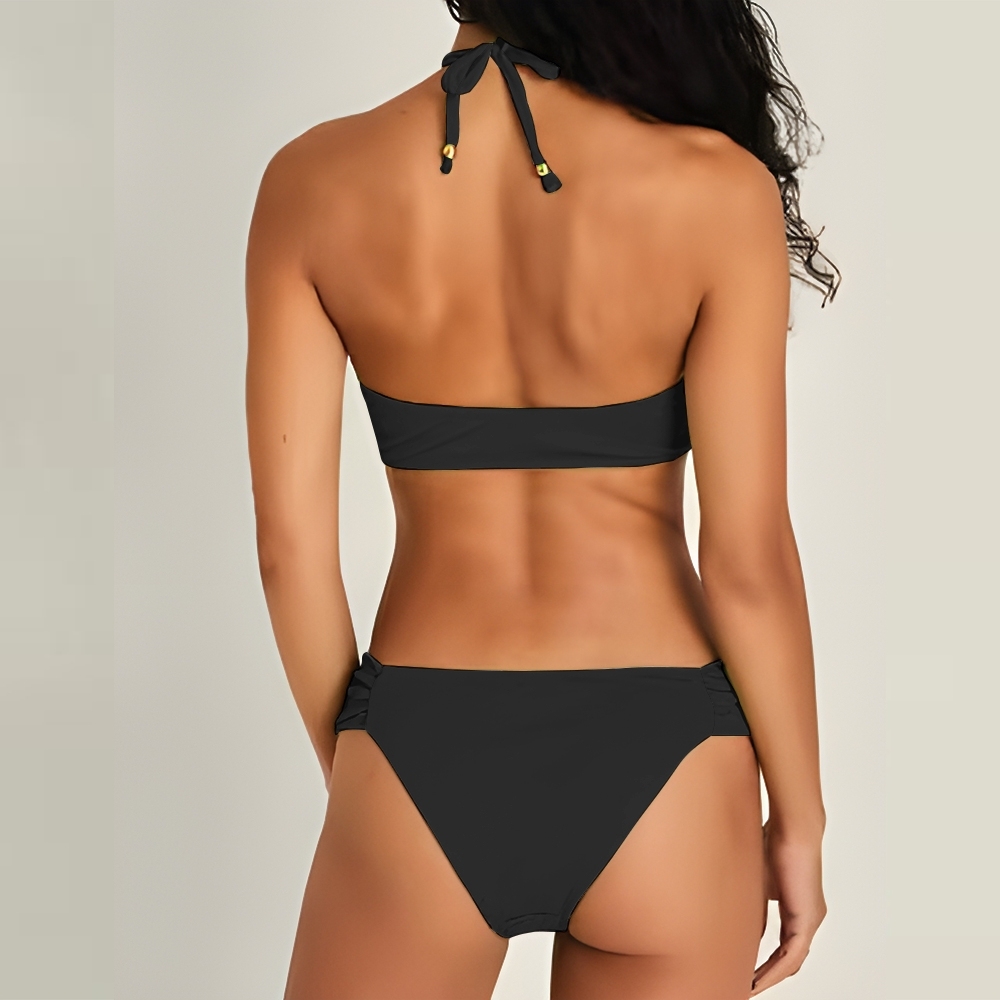Black Sexy Halter Keyhole Cutout Two-Piece Bikini Set