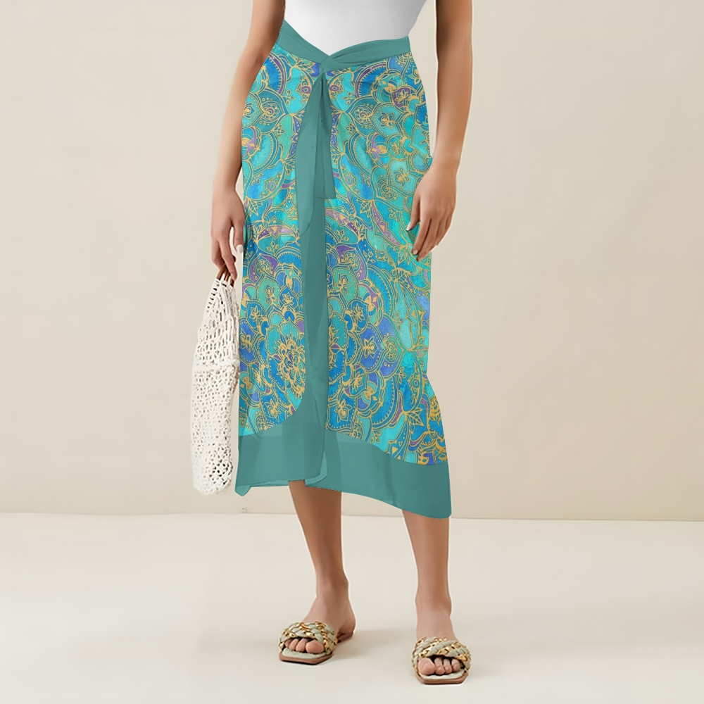 Bohemian Paisley Print One-Piece Swimsuit with Matching Sarong Skirt