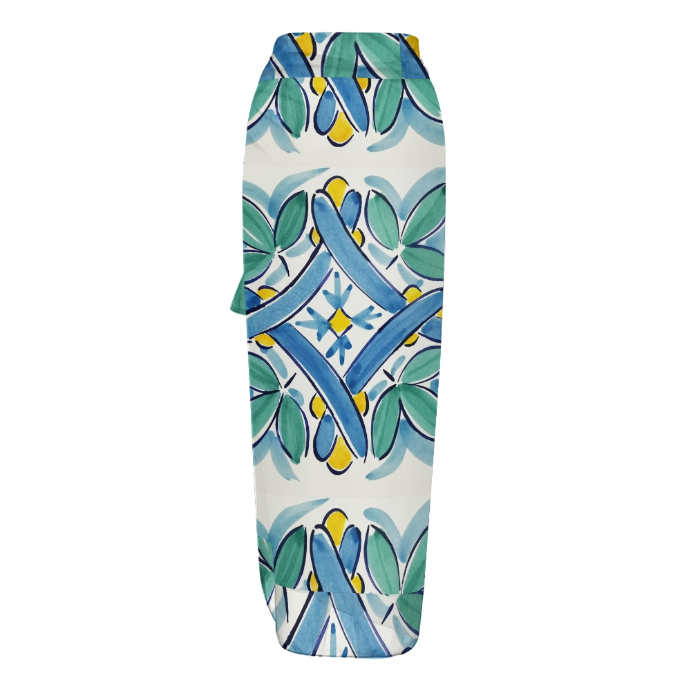 Women’s Tropical Leaf Print One Piece Swimsuit with Matching Wrap Skirt Set