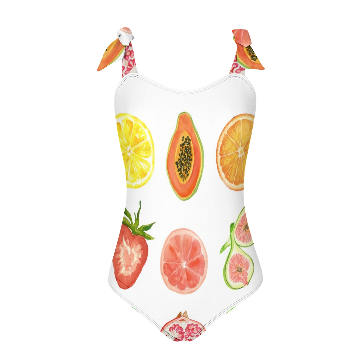 Women’s Fruit Print One Piece Swimsuit and Wrap Skirt Set for Beachwear