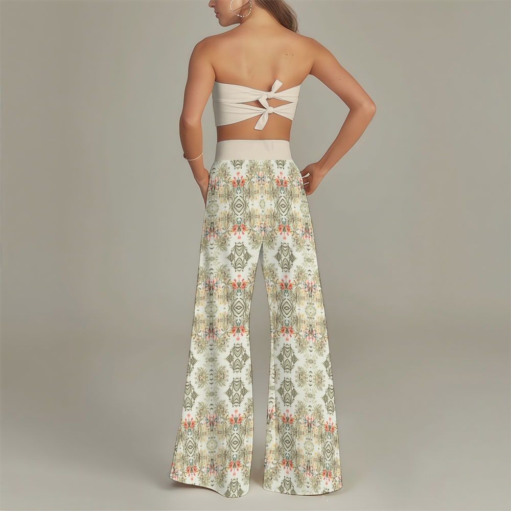 Bohemian 3-Piece Bikini Set with Top, High-Waisted Bottoms & Wide-Leg Pants