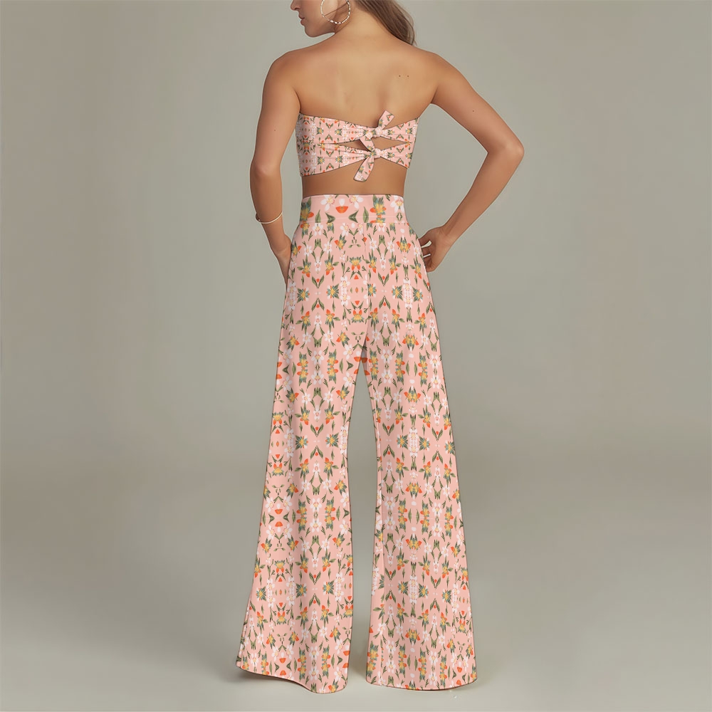 Floral 3-Piece Bikini Set with Top, High-Waisted Bottoms & Wide-Leg Pants