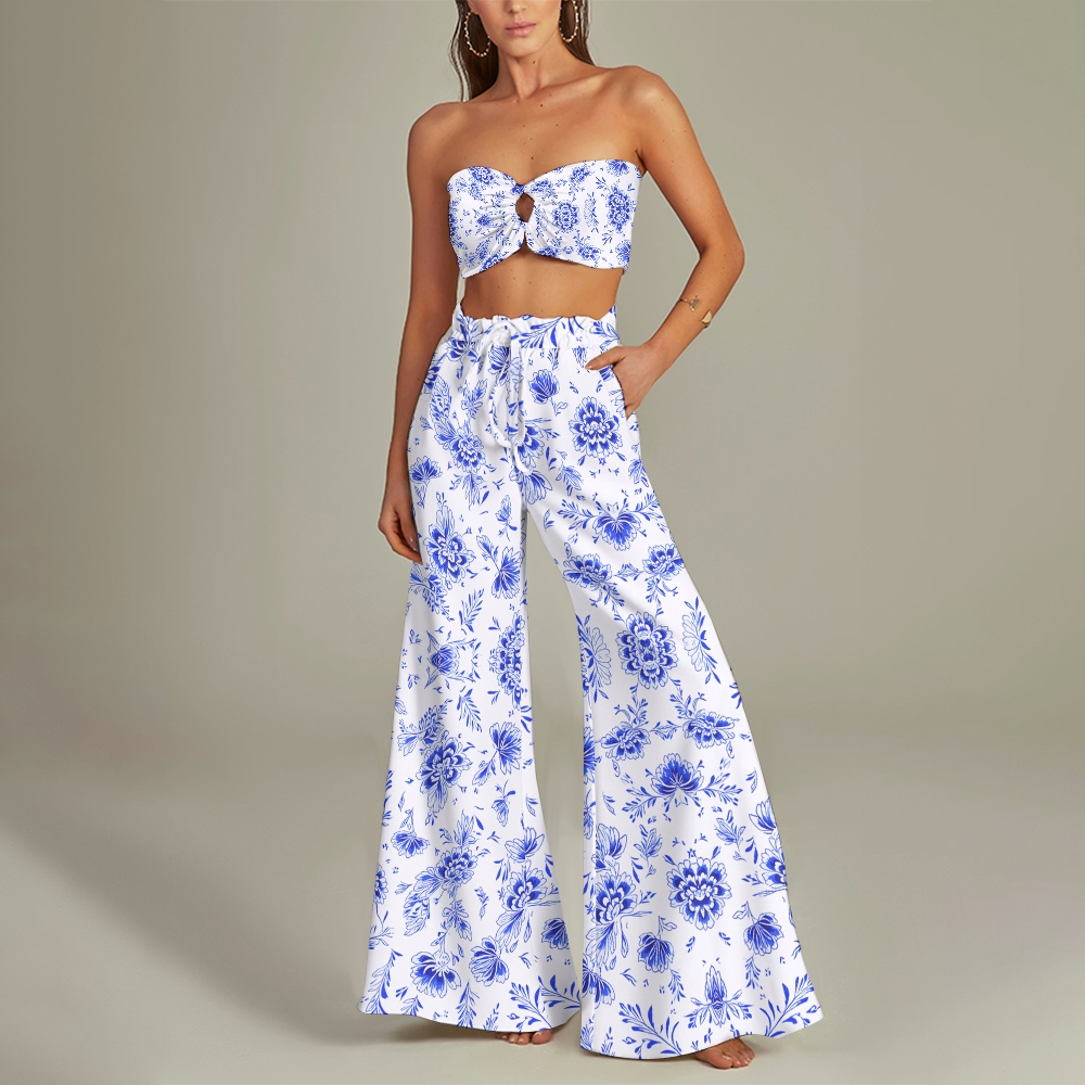 Women's Vacation Bikini Set – 3-Piece with Keyhole Bandeau Top, Swim Briefs & Tropical Pant