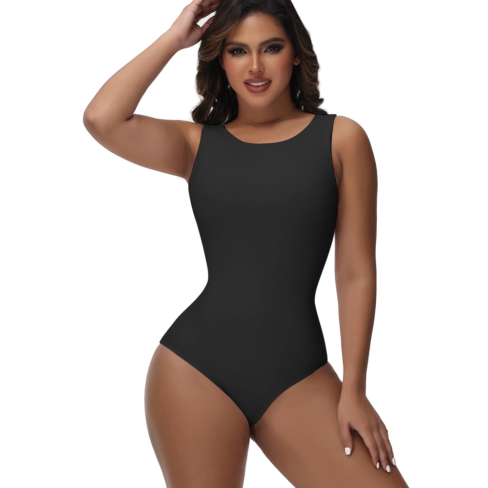 Sleek Solid color Minimalist Style High-Neck Sleeveless One-Piece Swimsuit