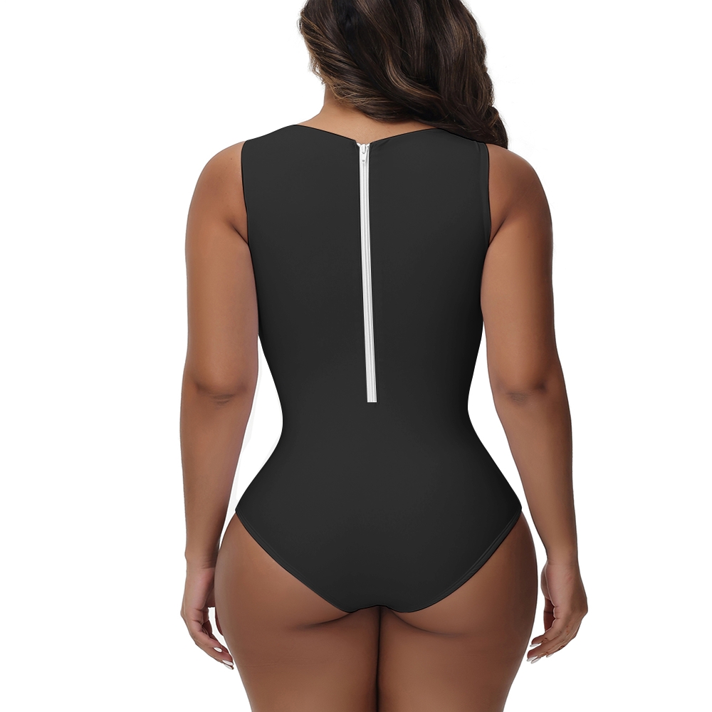 Sleek Solid color Minimalist Style High-Neck Sleeveless One-Piece Swimsuit