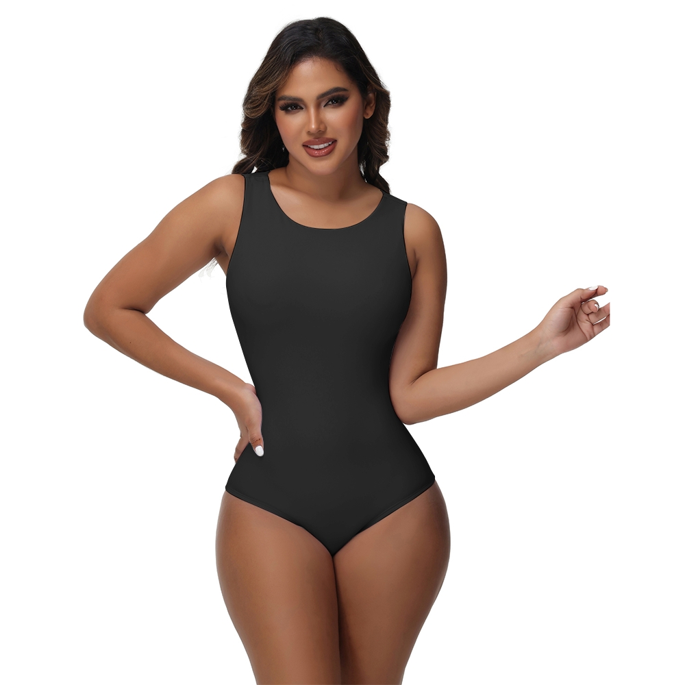 Sleek Solid color Minimalist Style High-Neck Sleeveless One-Piece Swimsuit