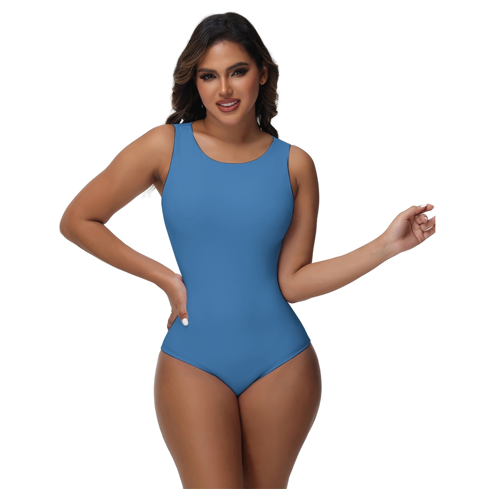 Sleek Solid color Minimalist Style High-Neck Sleeveless One-Piece Swimsuit