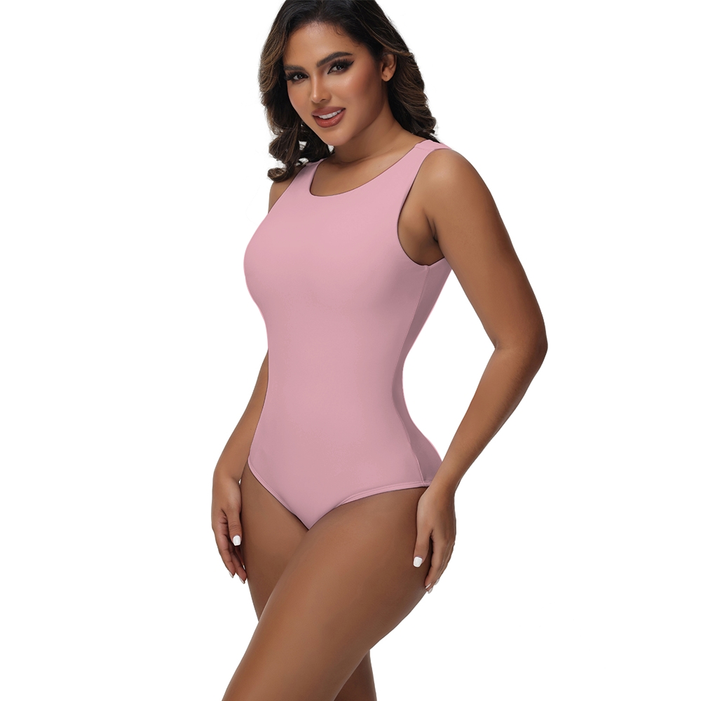 Sleek Solid color Minimalist Style High-Neck Sleeveless One-Piece Swimsuit