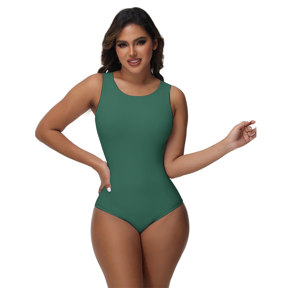 Sleek Solid color Minimalist Style High-Neck Sleeveless One-Piece Swimsuit