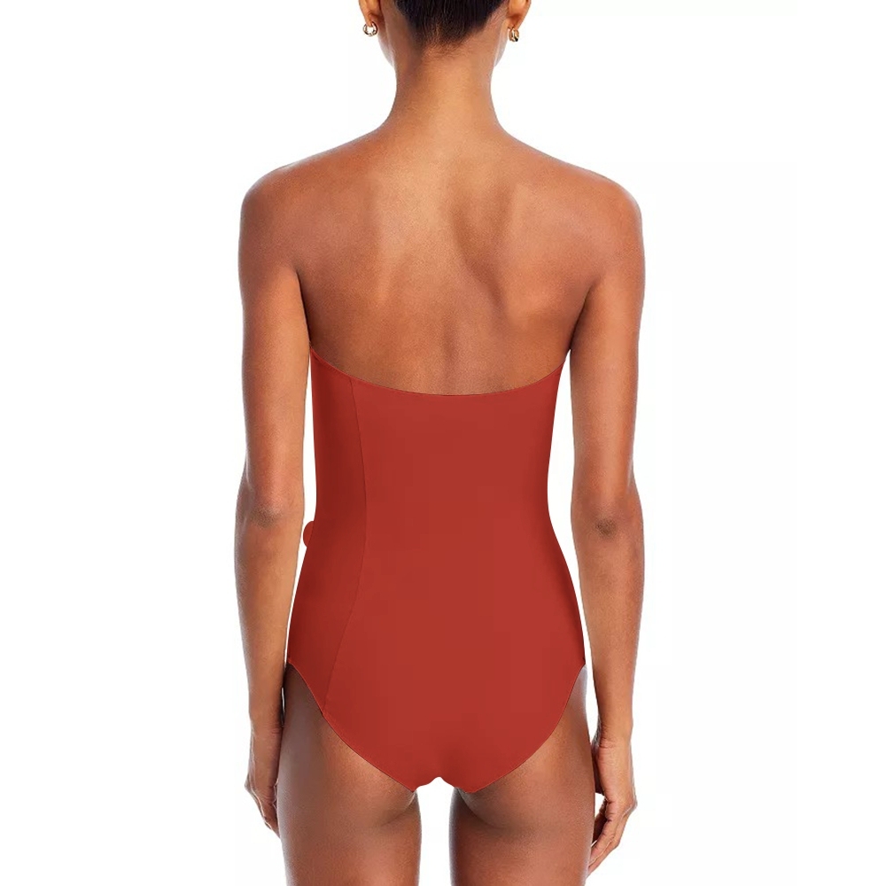 Elegant Solid Color Strapless Ruffle Front One-Piece Swimsuit