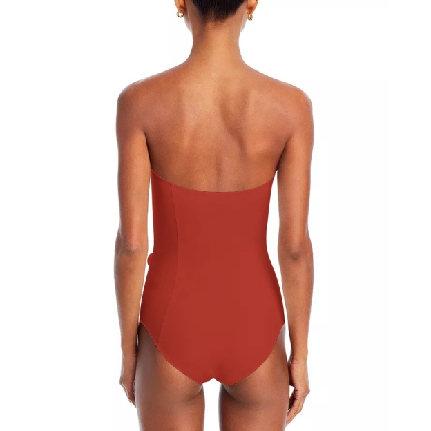 Elegant Solid Color Strapless Ruffle Front One-Piece Swimsuit