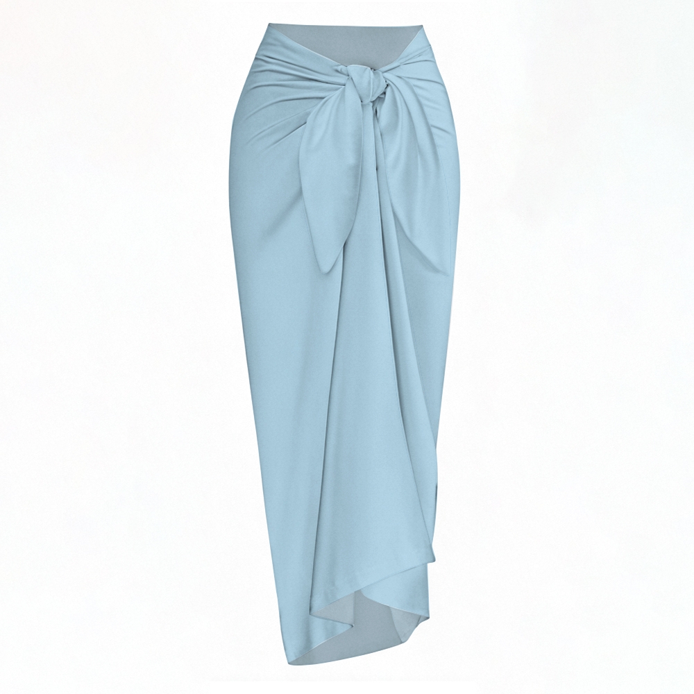 Women's High Waist Sarong Skirt with Front Knot and Asymmetrical Hem