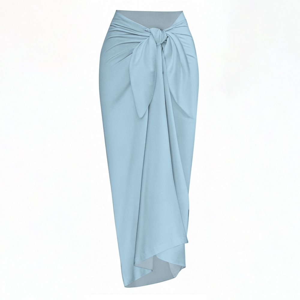 Women's High Waist Sarong Skirt with Front Knot and Asymmetrical Hem