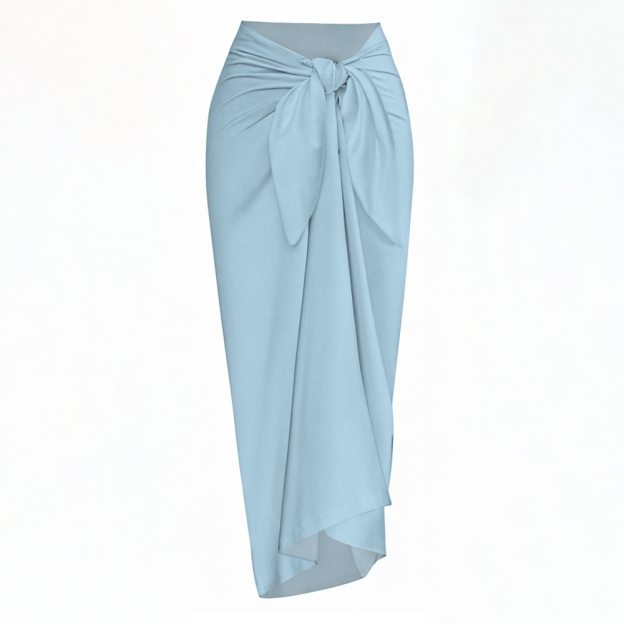 Women's High Waist Sarong Skirt with Front Knot and Asymmetrical Hem
