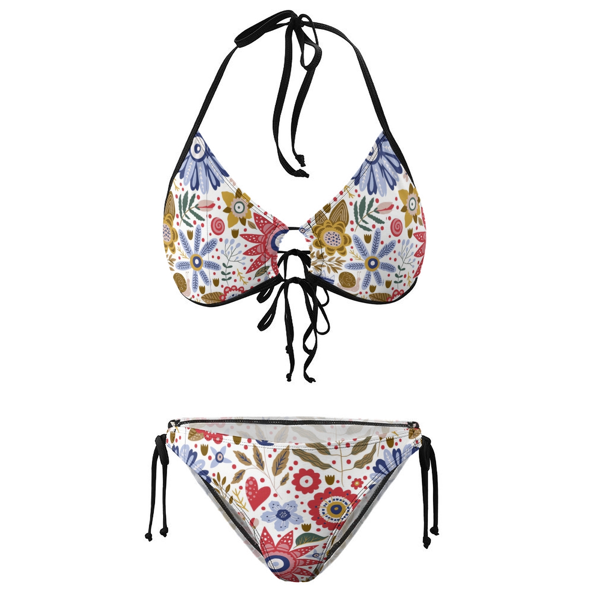 Sexy Two Piece Bikini Set with Vibrant Floral Pattern and Black Straps