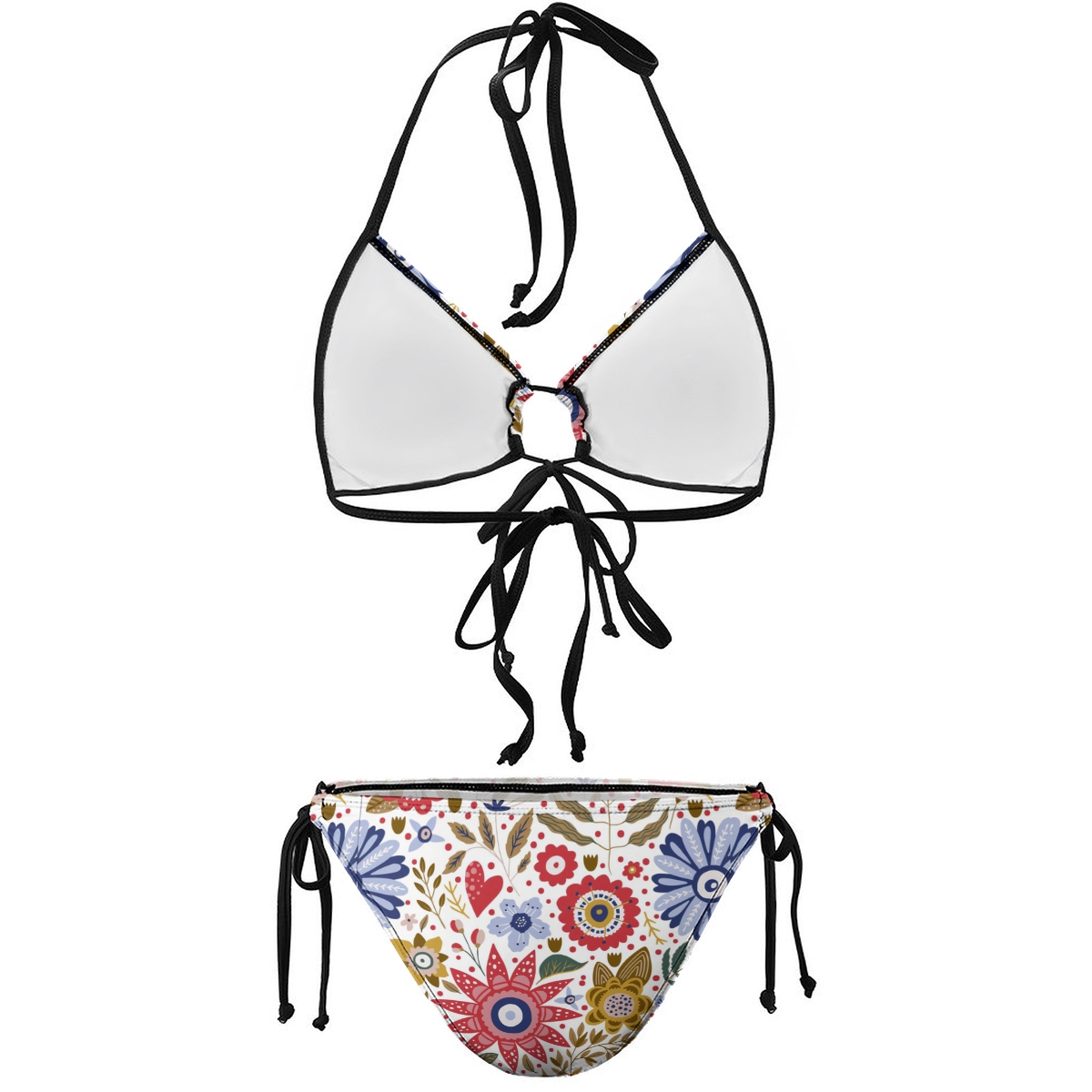 Sexy Two Piece Bikini Set with Vibrant Floral Pattern and Black Straps