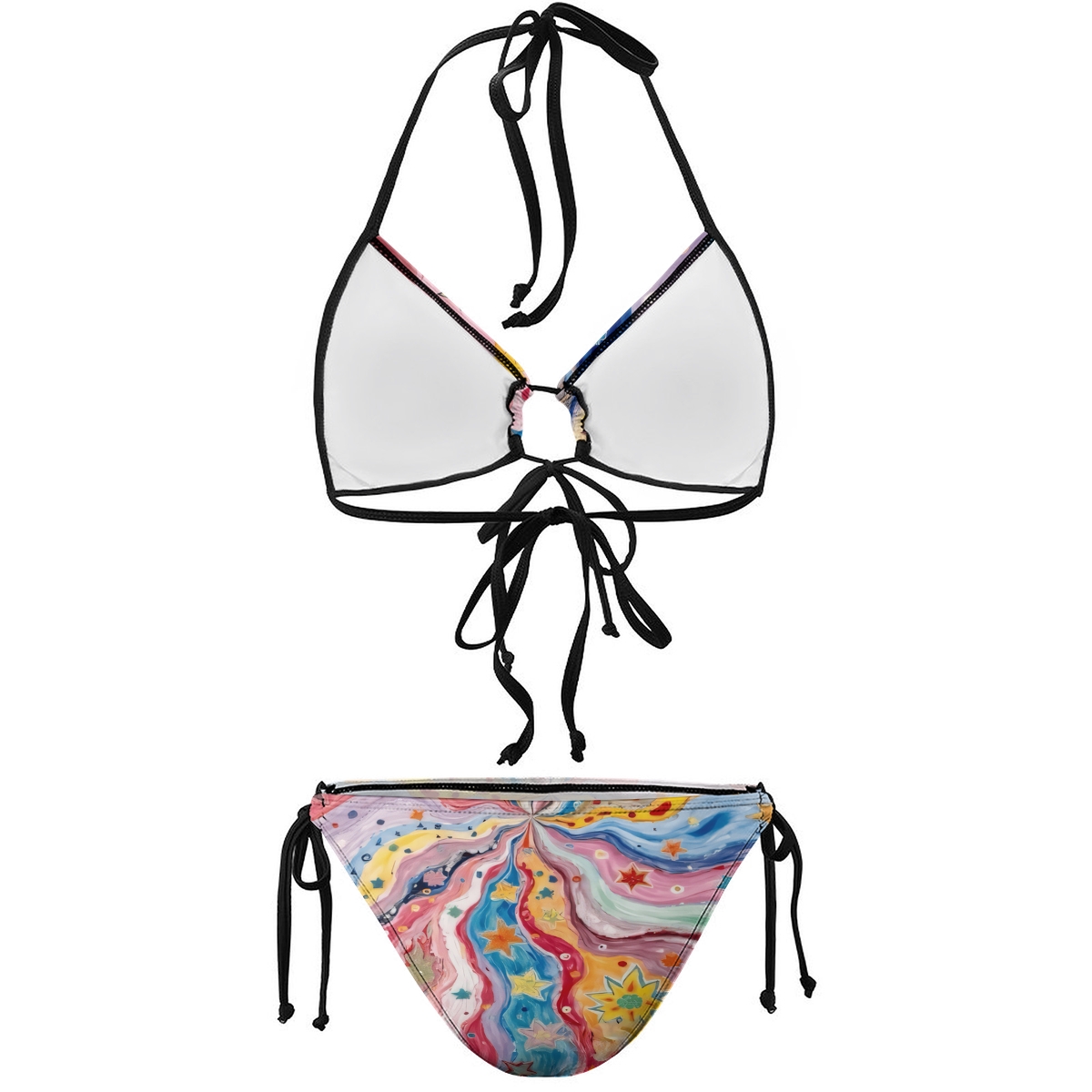 Women's Bikini Set with Artistic Swirl Pattern Halter Top and Tie Bottom